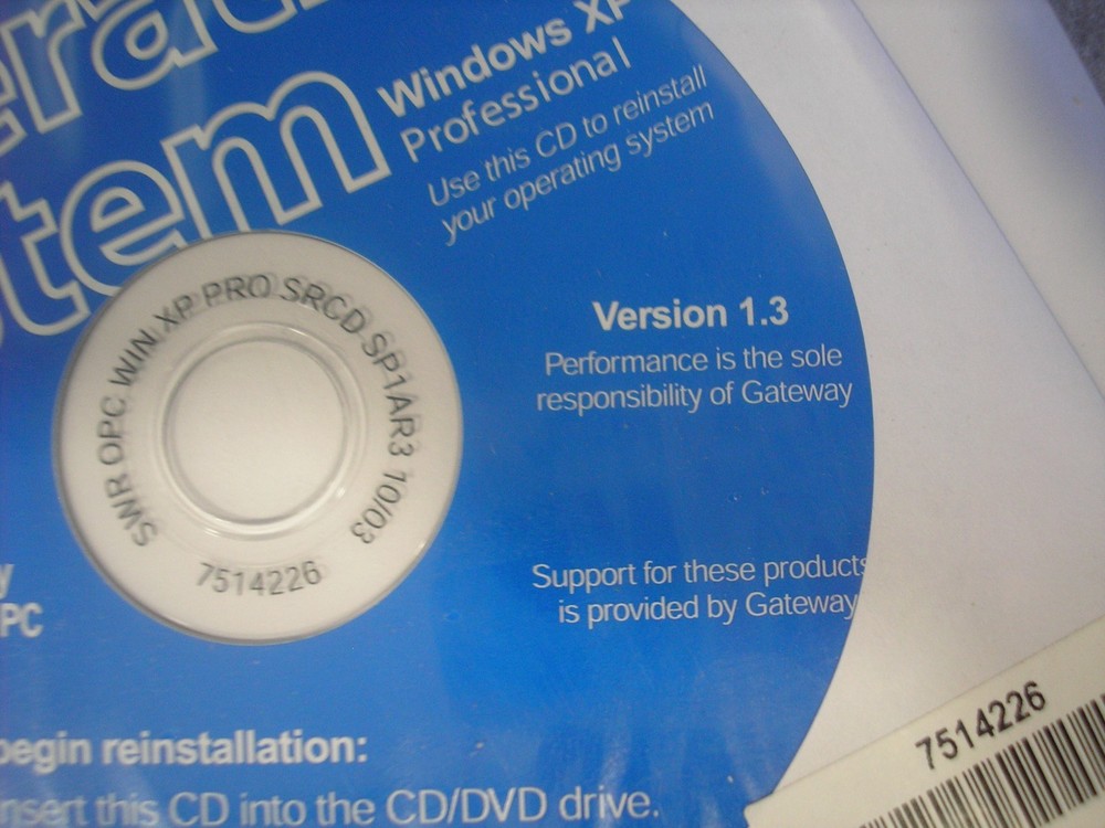 Microsoft Windows XP Professional Service Pack 1 - Version 1.3 - Gateway CD 2002