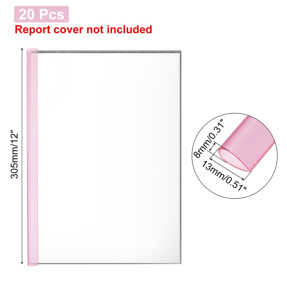 20Pcs 13x8mm Binding Bars, 50 Sheets Capacity, Transparent Red