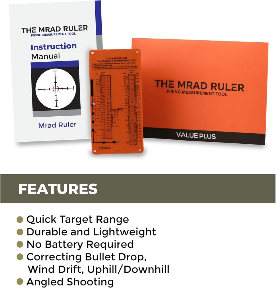Value Plus Mrad Ruler - Long Range Shooting Slide Rule Calculator Dark Orange