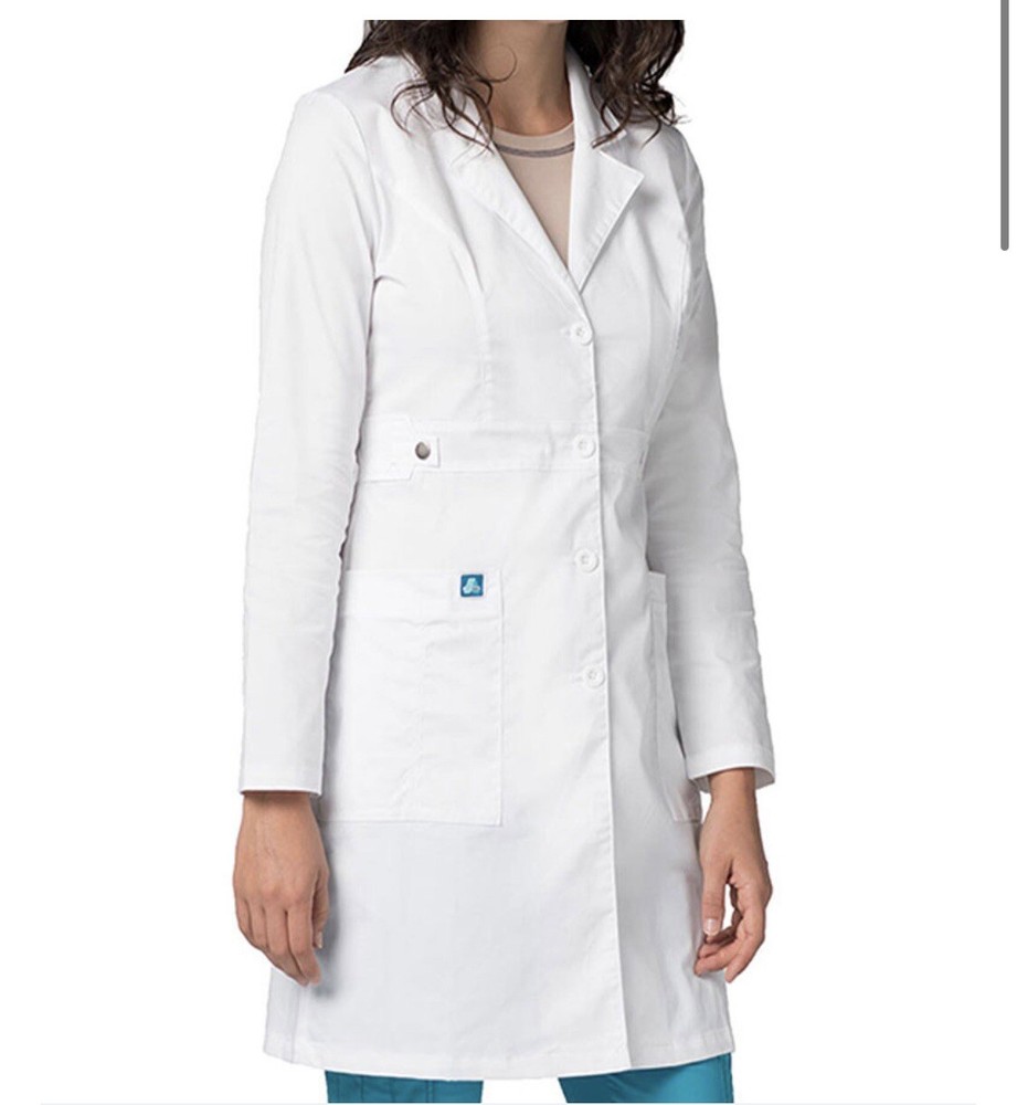 Adar White Lab Coat Junior Fit Size Large 4 Button 36 Inches 2 Pockets