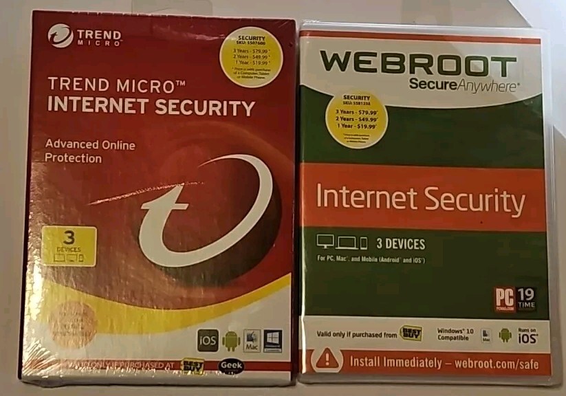 Trend Micro & Webroot Internet Security Advanced Online Protection Brand New