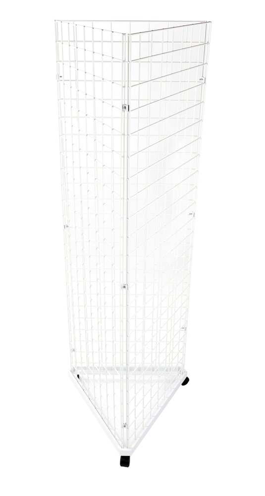White Triangle Wire Grid Tower with Base and Casters