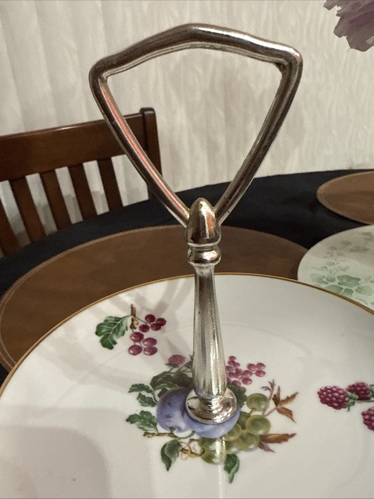 Vintage Snack Tray Two-Tier With Handle, Fruit Motif Great Spring Table Setting