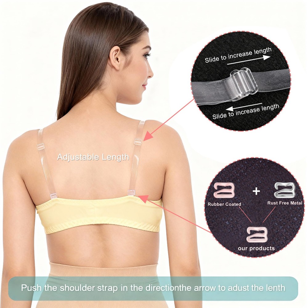 PHLSTYLE Clear Bra Straps, 12mm width, 3-pairs Width Straps