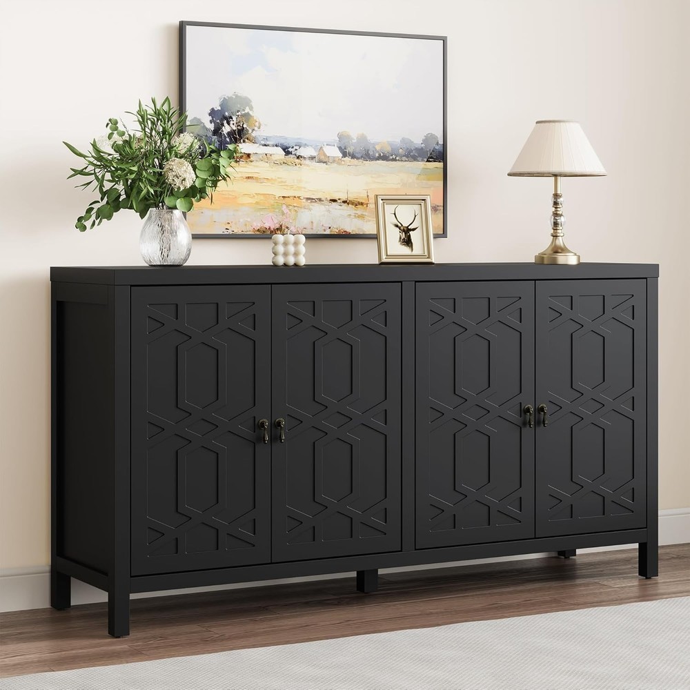 Modern Sideboard Buffet Cabinet 60'' Green Credenza W/ 4 Doors & Adjustable