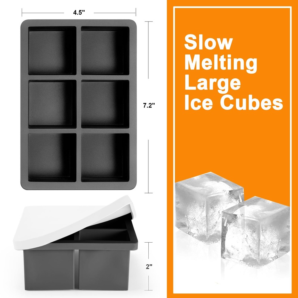 Large Ice Cube Molds Tray with Lid, Stackable Big Silicone Square Ice Cube Mold