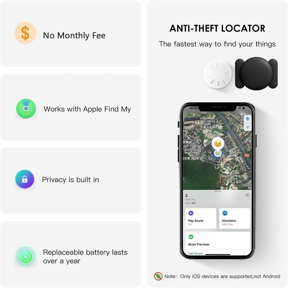 Mini GPS Tracker for Vehicles,Car GPS Tracker Work with Apple Find My(iOS Onl...