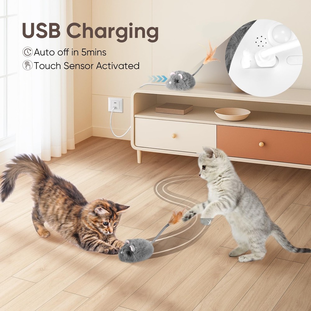 Pawingcat Cat Mouse Toy Remote Control Moving Interactive Small, Grey