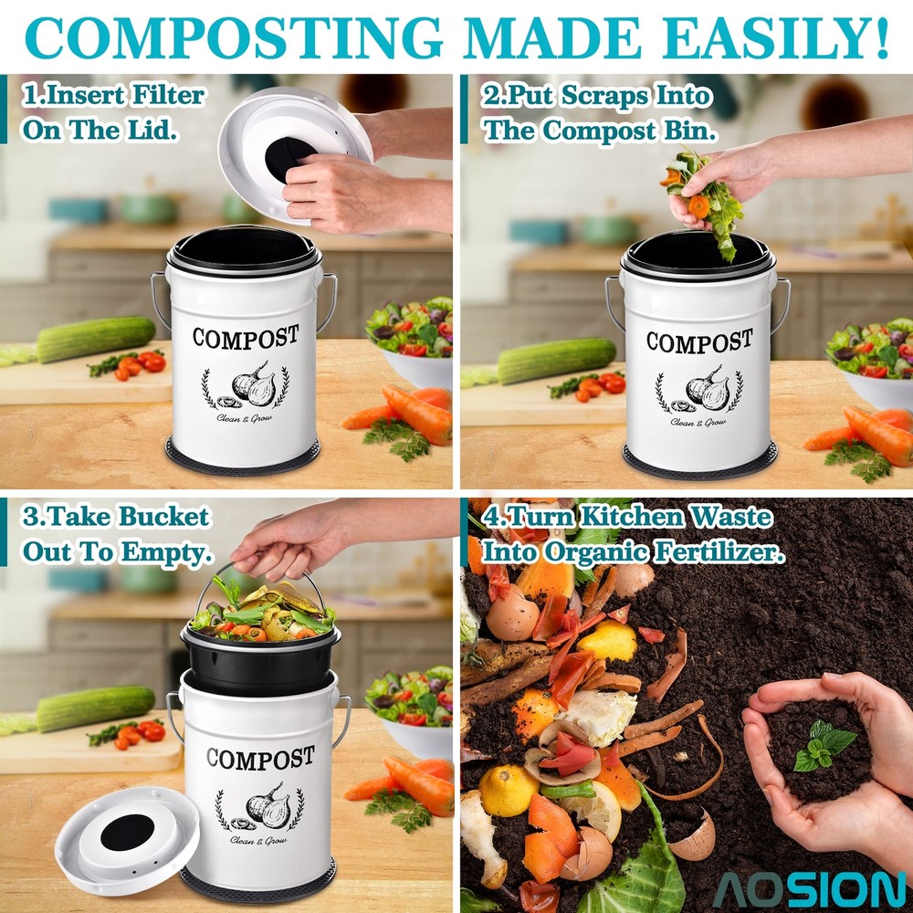 Kitchen Compost Bin Counter1.0 Gallon Indoor Compost Bin With Lidcompost Bucket