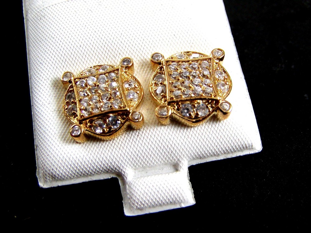 Fancy Goldtone CZs Pierced Studs Earrings