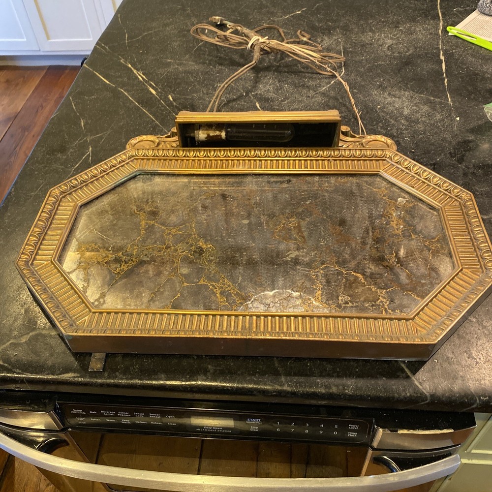 Vintage Original Heavy Brass Mirror With Light