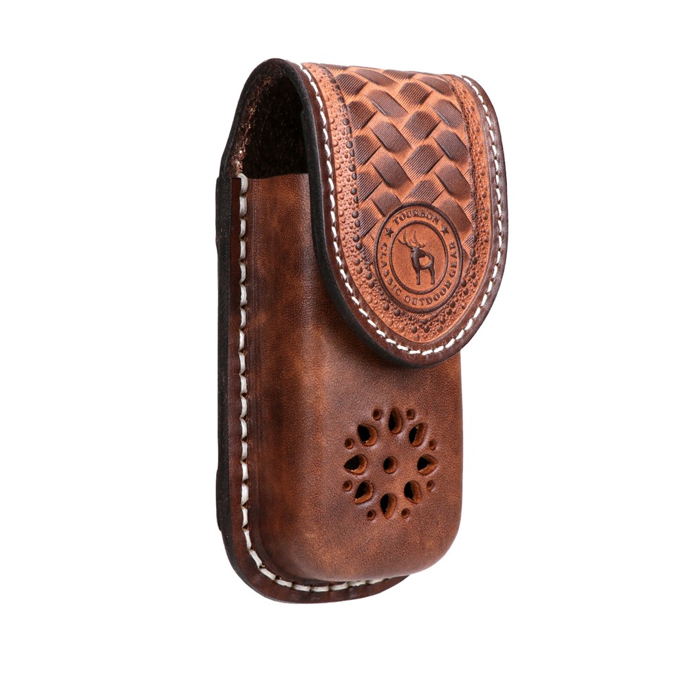 TOURBON Leather Multitool Belt Holster Folding Knife Horizontal/Vertical Sheath