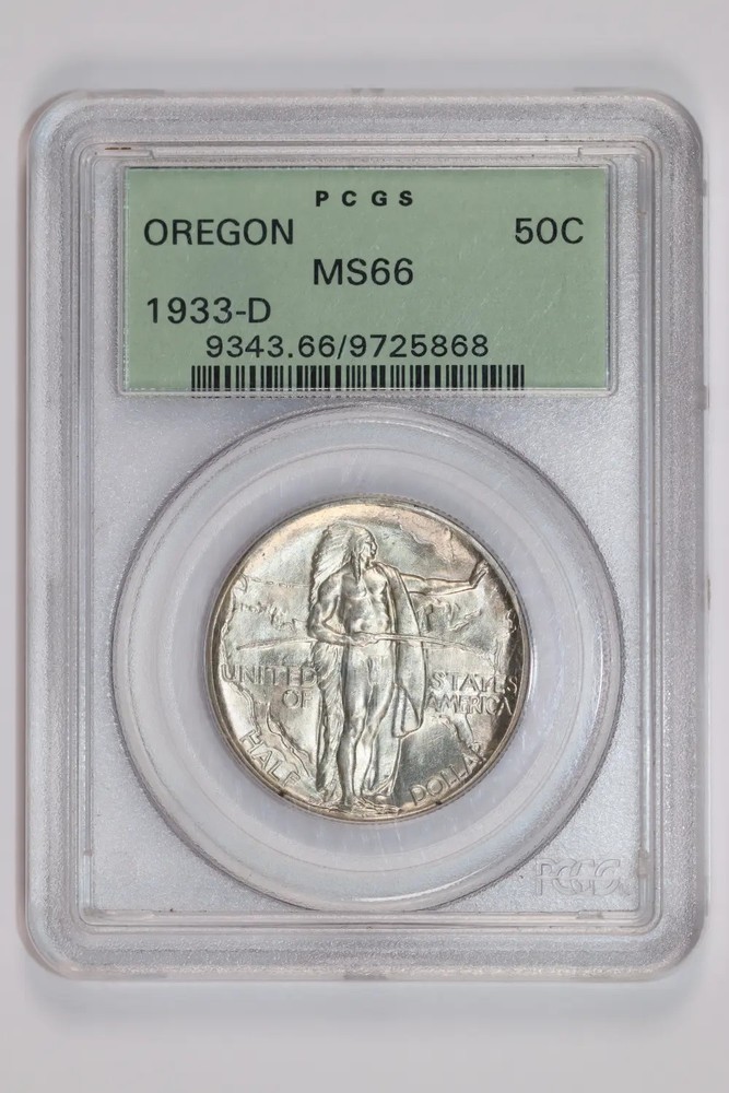 1933-D OREGON COMMEMORATIVE HALF DOLLAR PCGS MS66 OGH