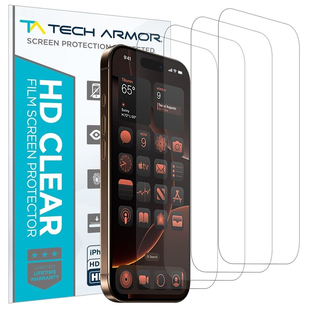 Tech Armor HD PET Film Screen Protector for iPhone 16 Pro Max - 4 Pack