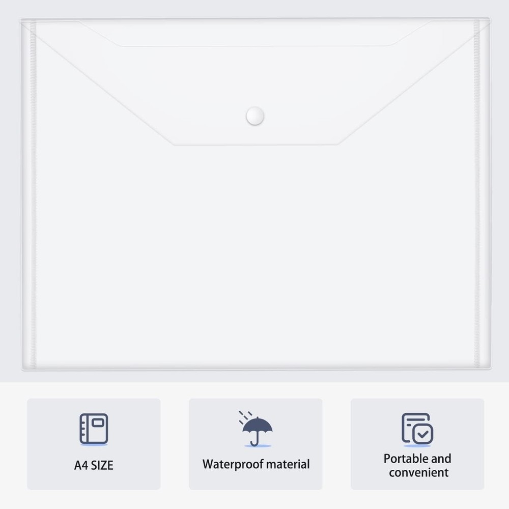 6 or 30Pcs Plastic Envelopes, Clear Reusable Poly Envelope Waterproof File