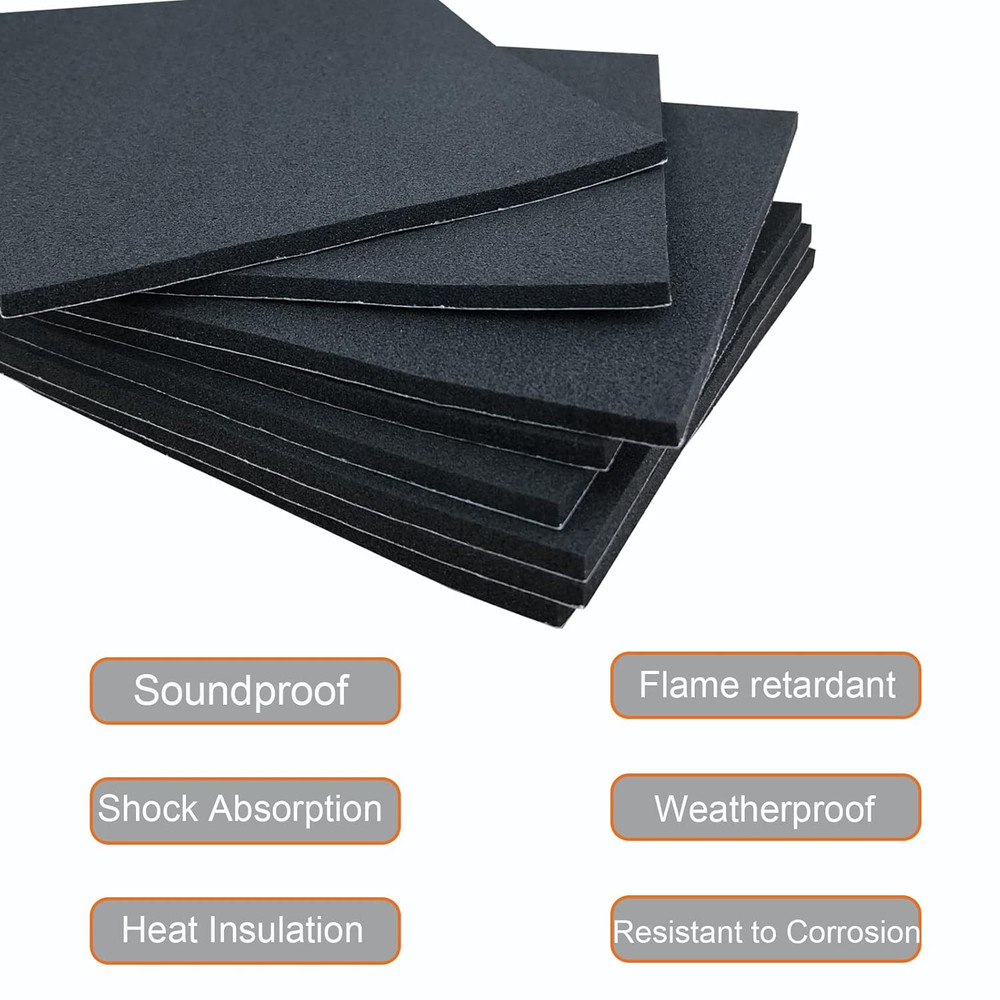 8 Pcs Black Foam Padding, 1/8" Thick, 6" X 6" Adhesive Sheets