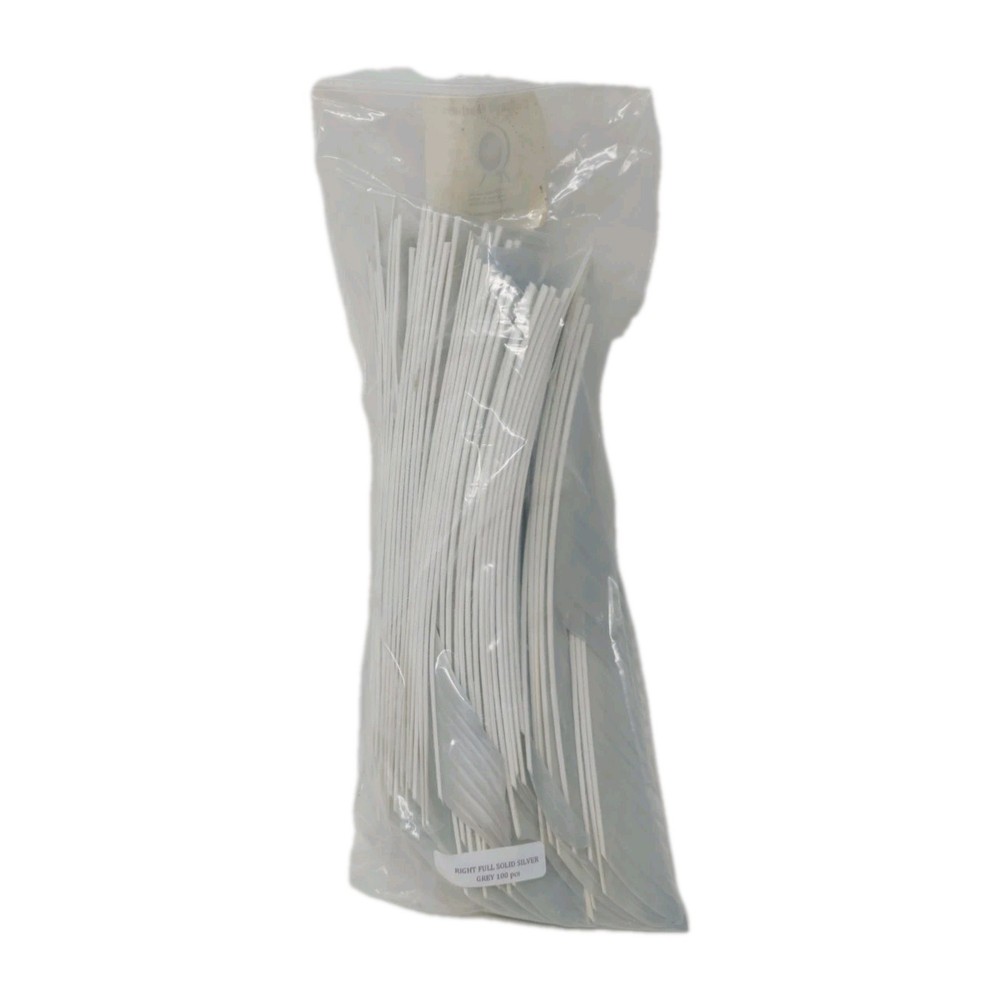 100 Pack Bullseye Feathers FULL LENGTH 9" Right Wing: Solid Silver Gray