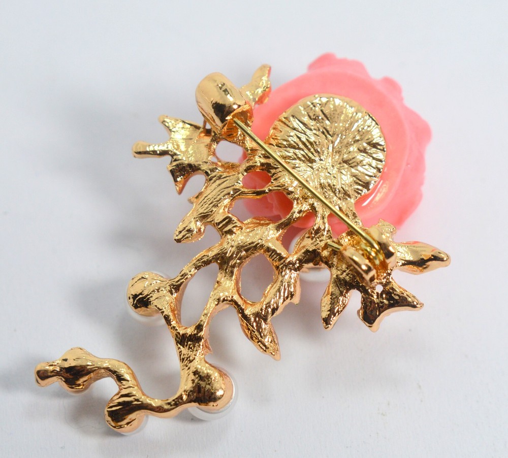 PINK CARVED FLOWER MODERN BROOCH