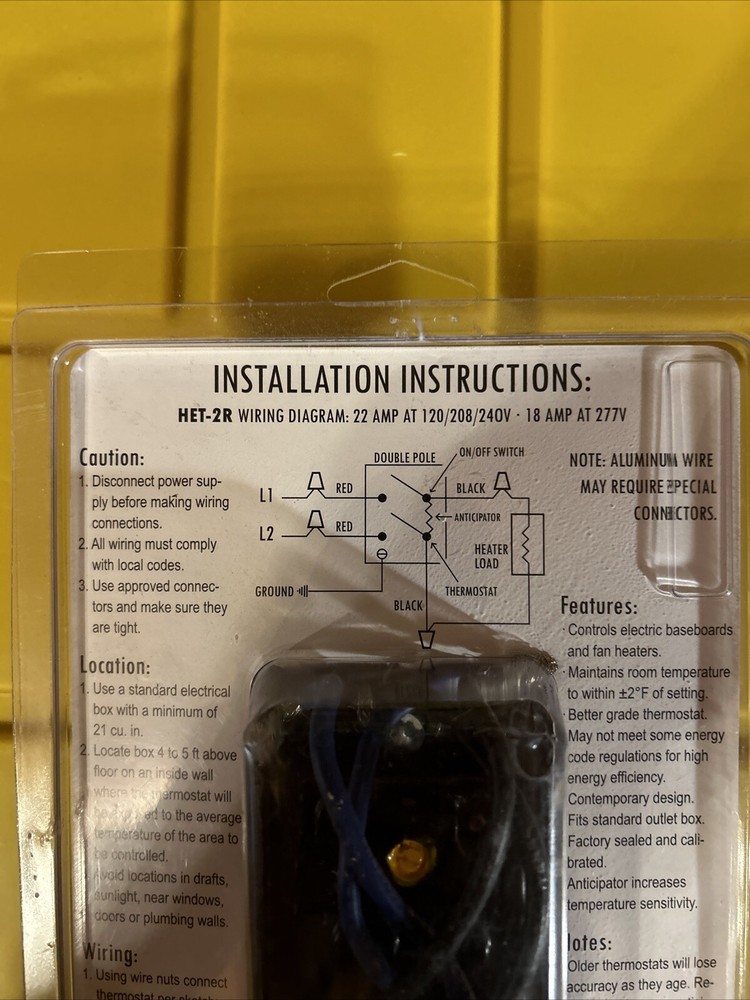 KING DOUBLE POLE - 4 WIRE LINE VOLTAGE ZONE CONTROL THERMOSTAT KING HET-2R