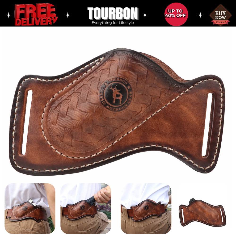 TOURBON Leather Folding/Fixed Knife Sheath EDC Compact Tools Belt Pouch