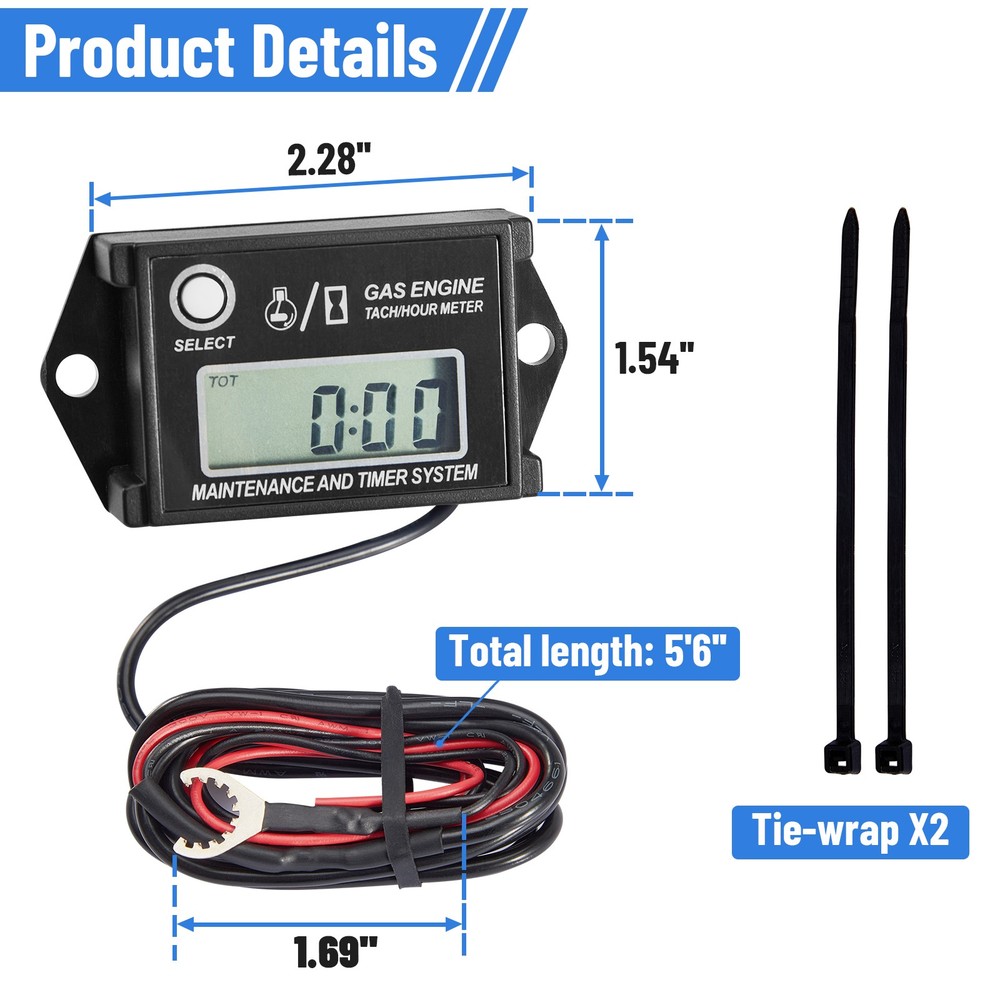 Waterproof Digital Mini Tiny Tachometer Tach Adjustable Job Timer Hour Meter