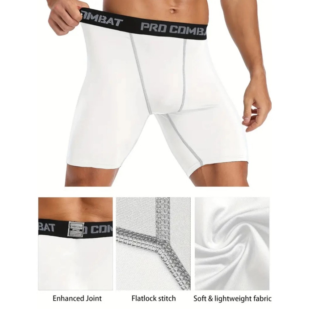 Pro Combat Performance Compression Shorts Athletic Baselayer White 1 Pair Small