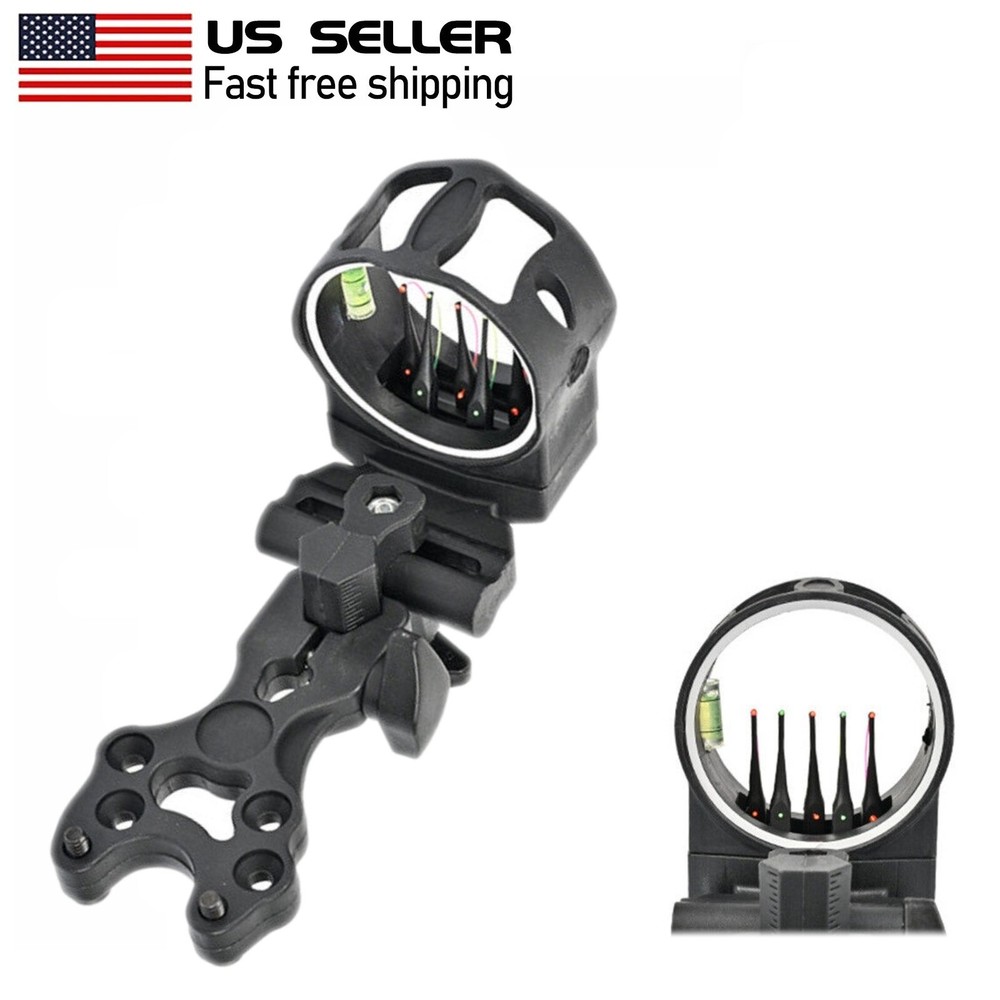 Compound Bow Sight 0.019" Optical Fiber 5 Pin Adjustable LED Sight Micro Archery