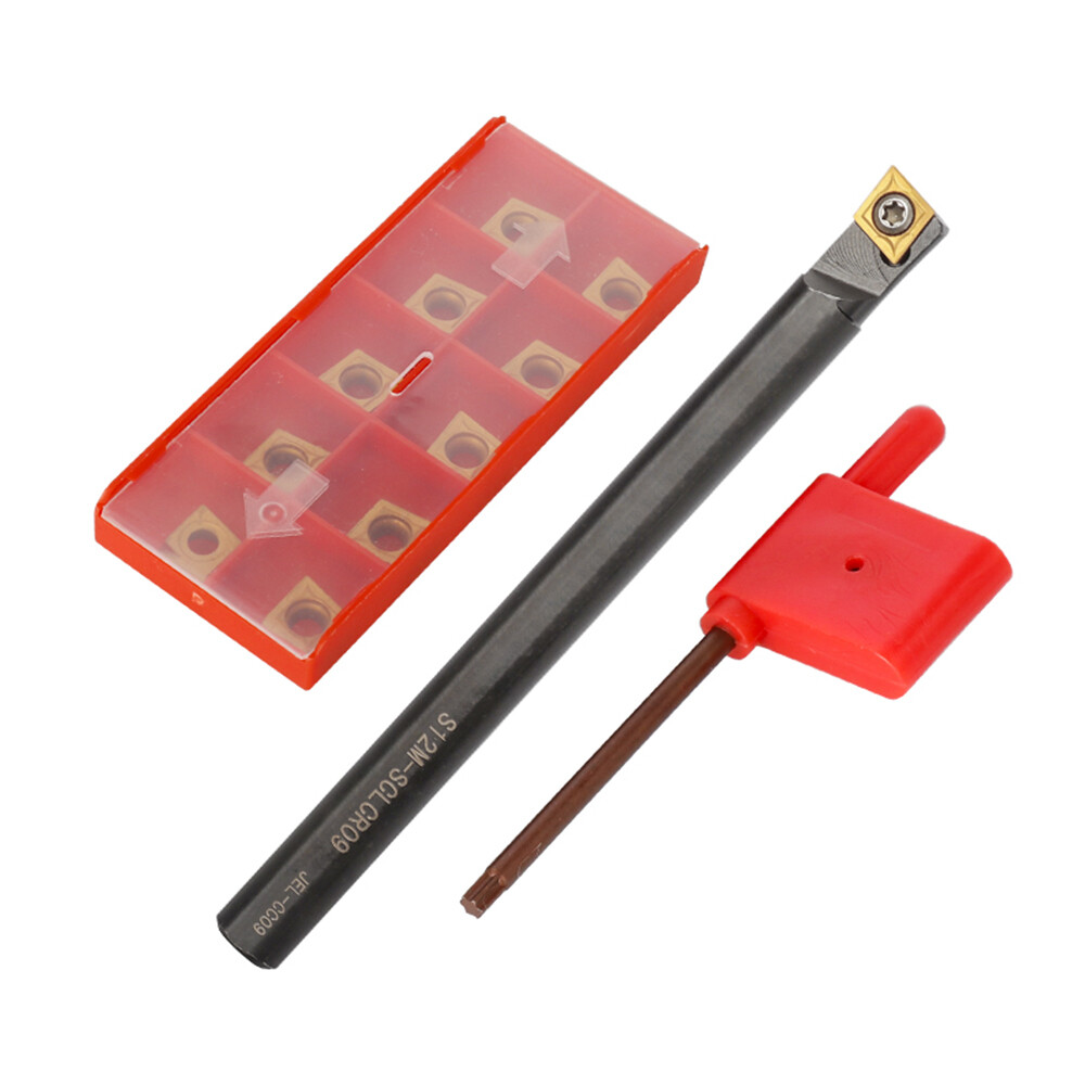 4Pcs Lathe Turning Tools + 10Pcs Indexable Carbide Inserts Boring Bar Holder Set