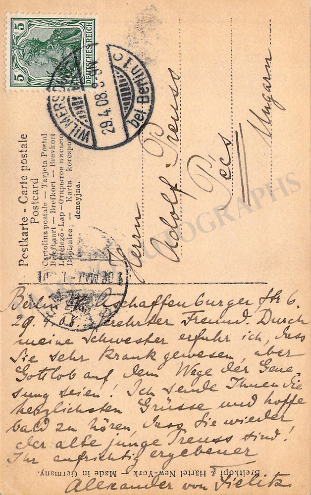 Fielitz, Alexander von - Signed Photograph 1908