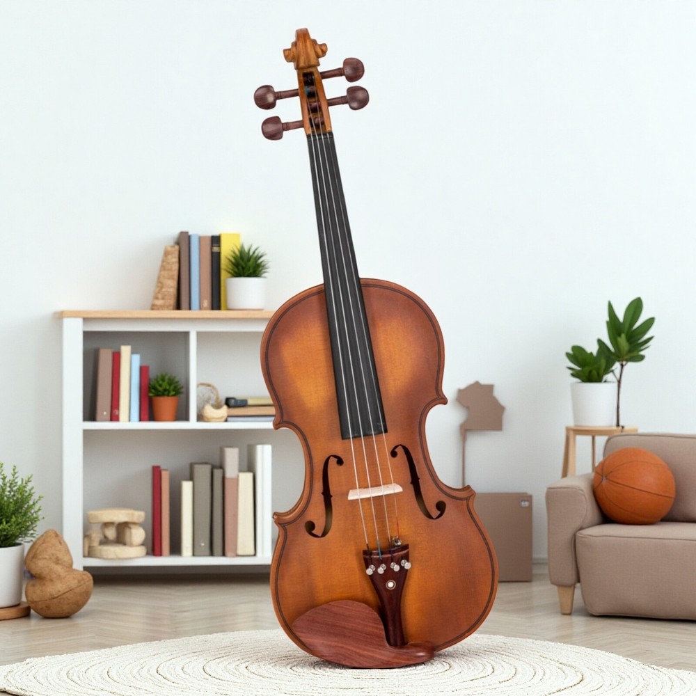 4/4 Solid Spruce Top Acoustic Beginner Violin Set - Shoulder Rest, Tuner, Matte