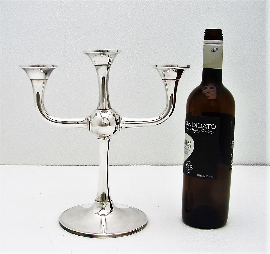 Solid Silver 3 Light Midcentury Modern Candelabra Marked Jorgen Otteren Norway