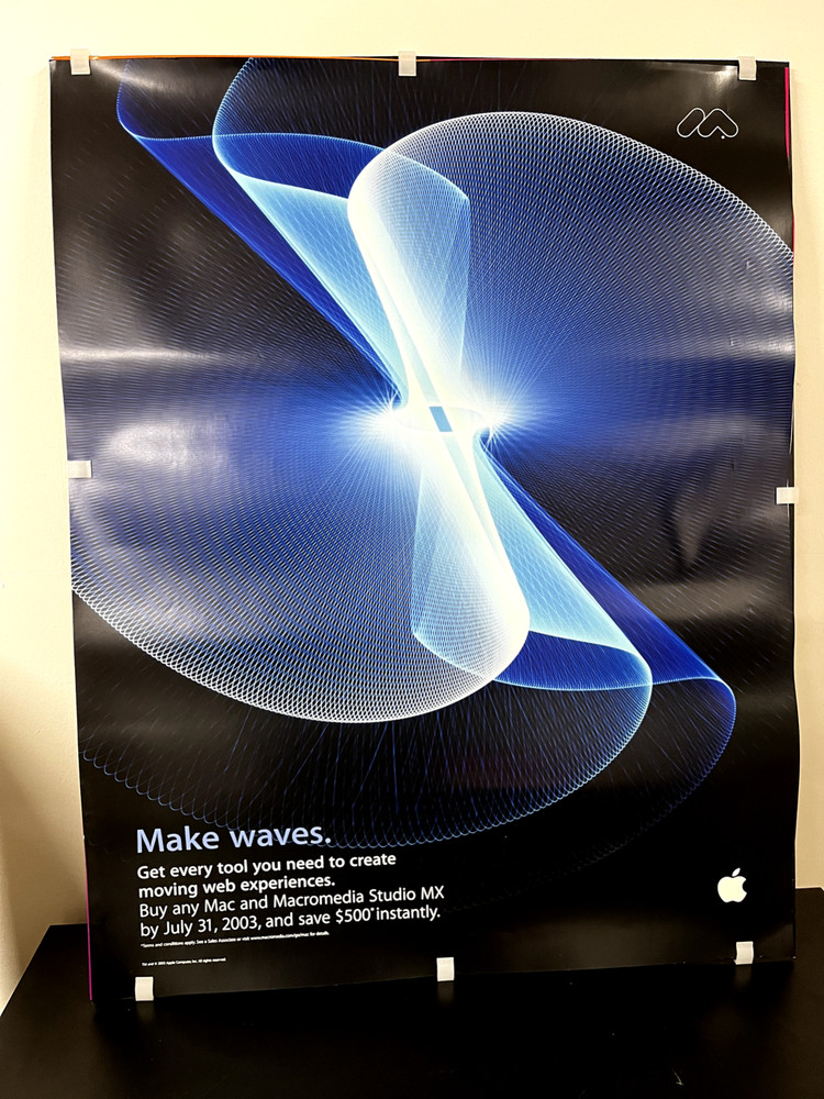 Vintage, Rare Apple Computer 2003 "Make Waves" Macromedia Studio MX Poster New