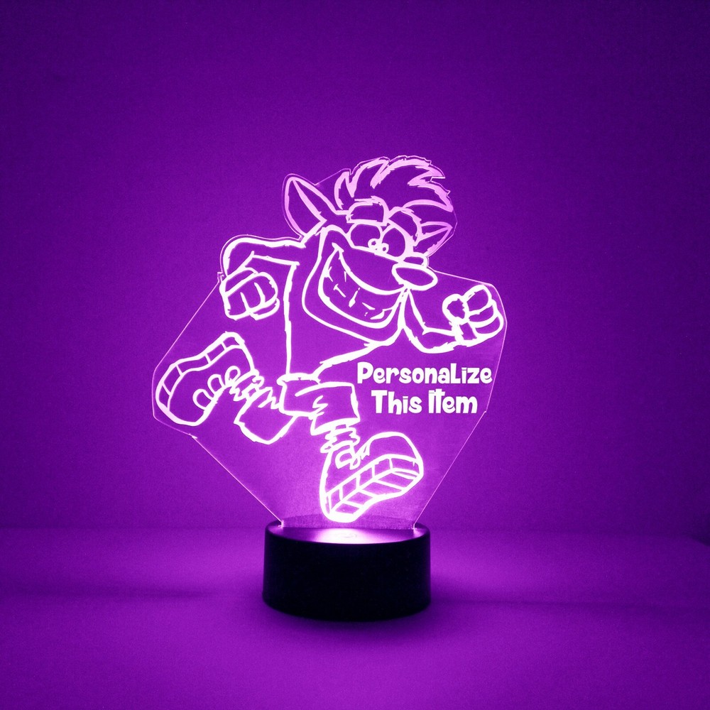 Crash Bandicoot, Personalized Free, LED Night Light Lamp with Remote Control