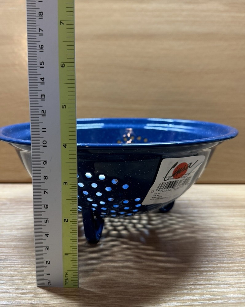 Cinsa Enamelware Blue & White Speckled 3 Legged Colander Strainer READ MORE