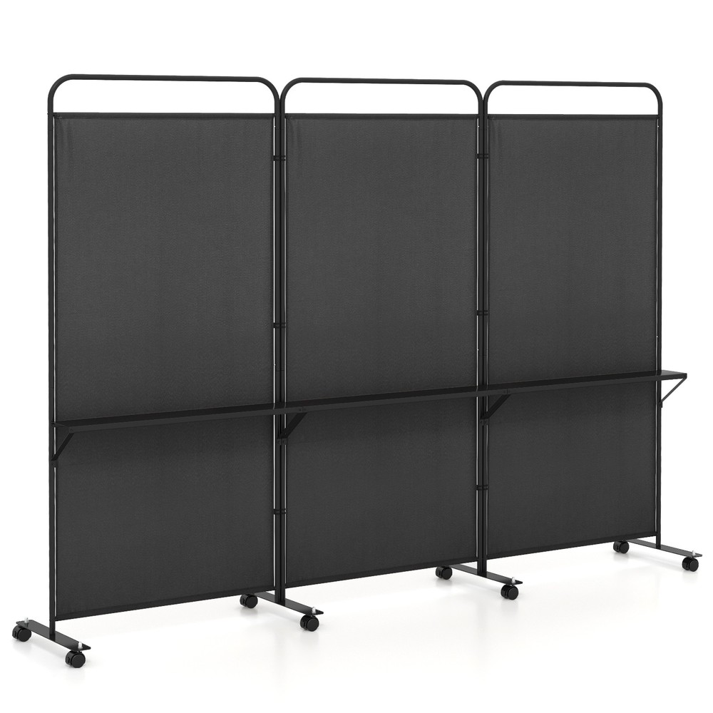 3-Panel Room Divider with Storage Shelves 6FT Tall Folding Privacy Screen on