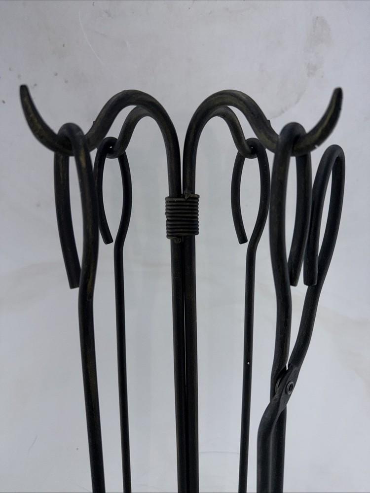 Vintage Hand Forged Fireplace Tool Set (Stand & 4 Tools)