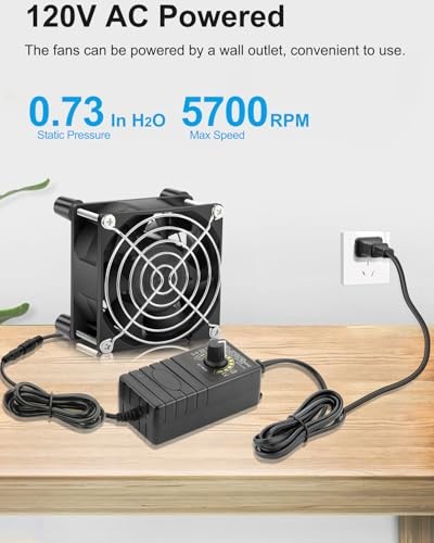 80mm x 38mm Small Computer Fan with AC Plug, 120V 8038 w/ Speed Controller