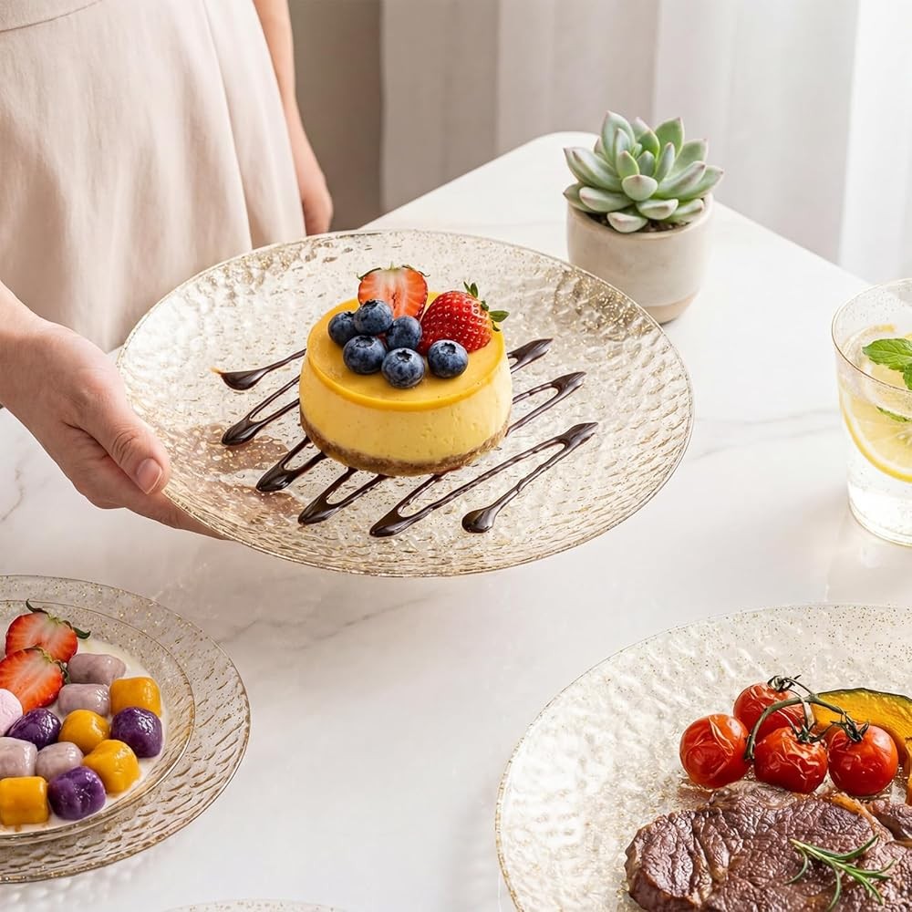 Rubtlp Plastic Dinnerware Set, Oran And Gold Plastic Plates, Hmered