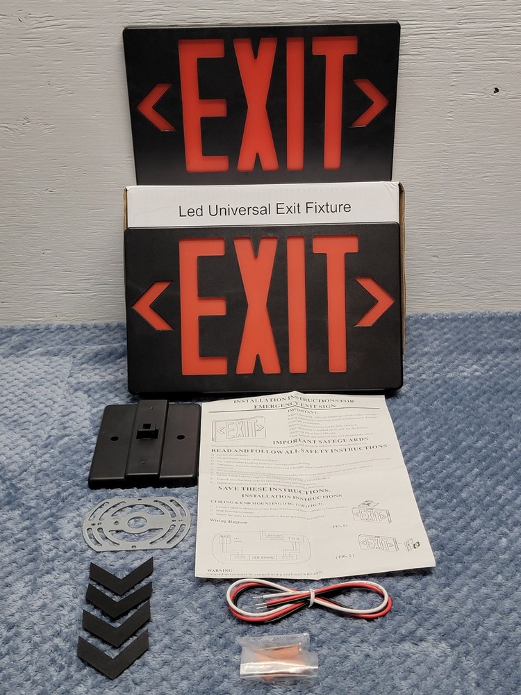 LED Universal Red Exit Sign with Black Housing, Battery Backup