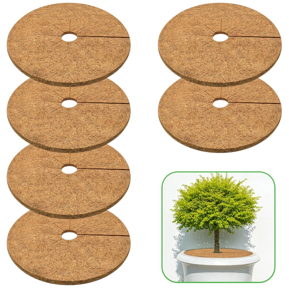 6 Pack Coconut Fiber Mulch Ring, 18 Inch Coco Coir Tree Ring Mulch Mat, 100% ...