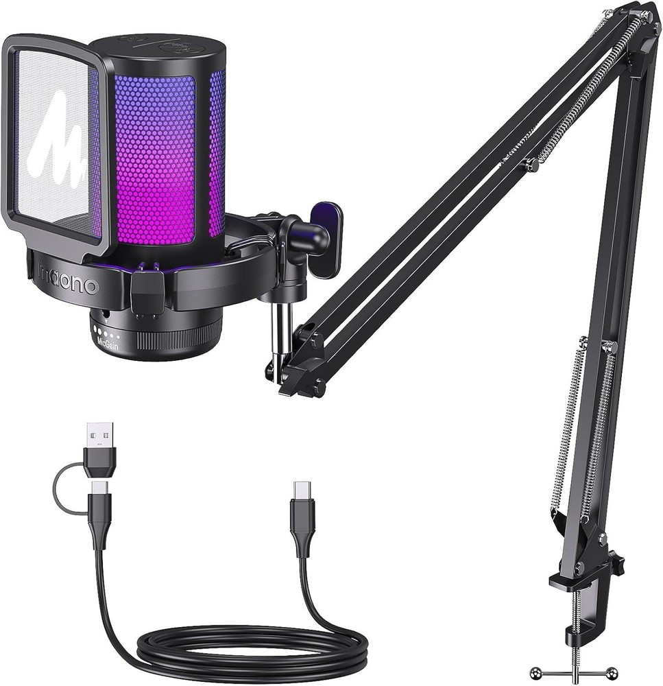 Professional USB Microphone with Mute & Gain Control for Gaming & Podcasting