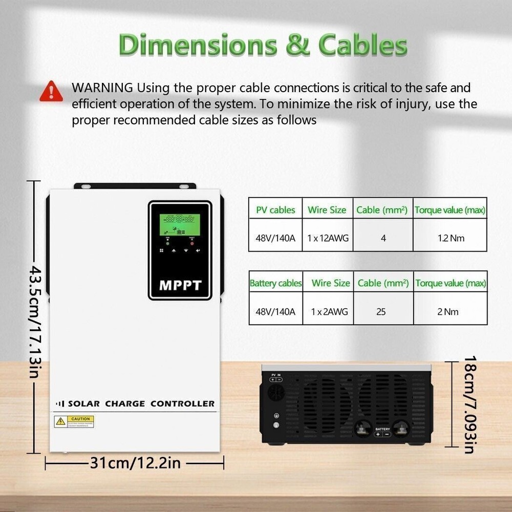 140A MPPT Solar Charge Controller for 48V Battery Regulator Max.PV 500VDC Input
