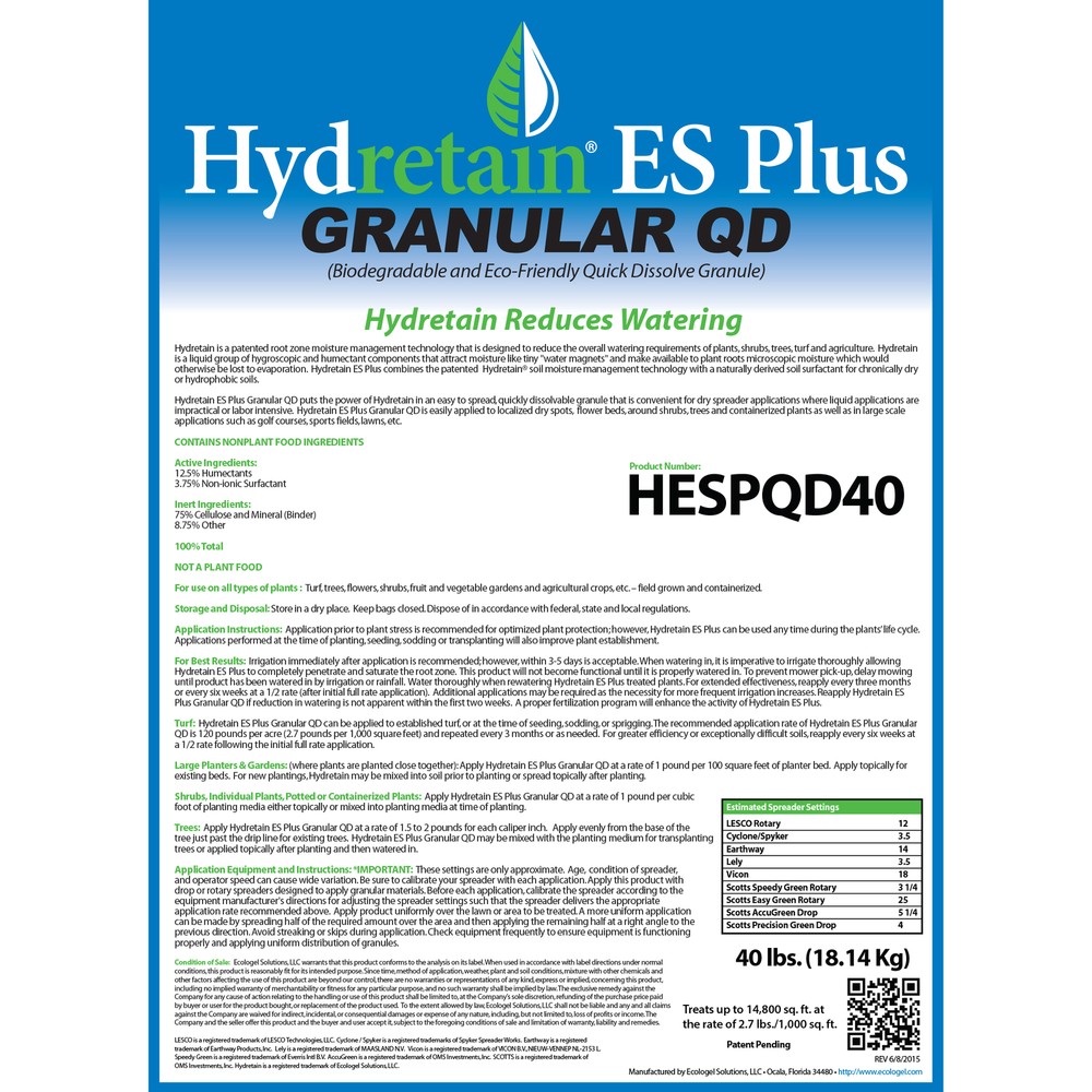 Ecologel Hydretain ES Plus Quick Dissolve Moisture Manager Granular, 40lbs