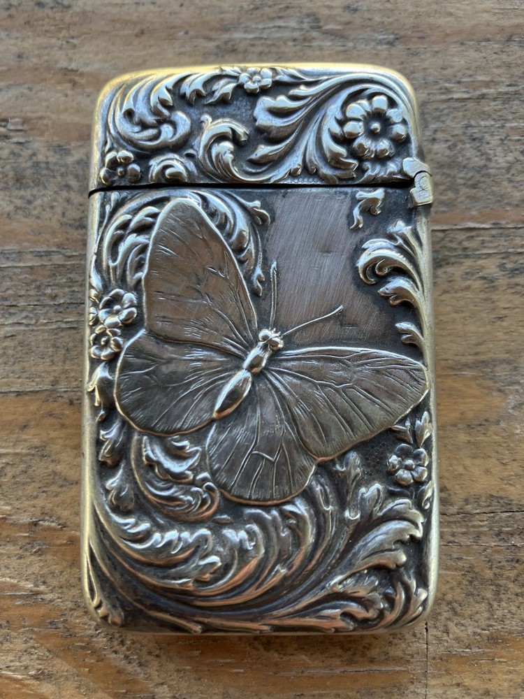 Antique Silver Butterfly Match Safe--Free Ship