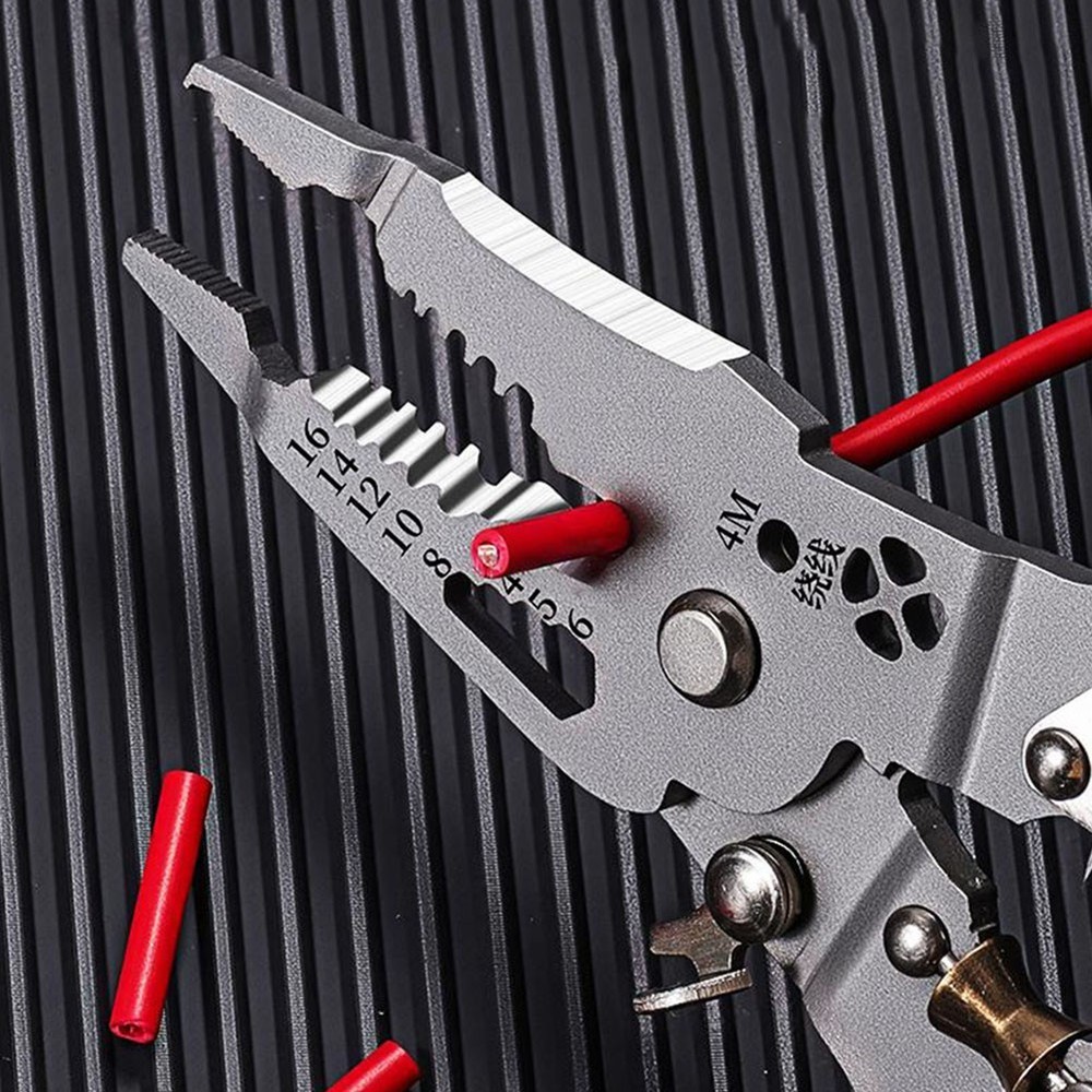Compact Foldable Wire Stripper Pliers with Crimping Cutting and Voltage Testing
