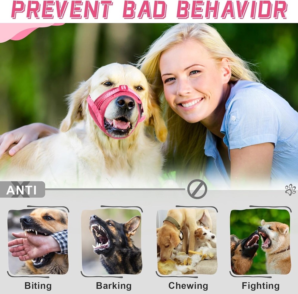 Dog Muzzle Soft Air Mesh Muzzle for Small Dogs, Pink (FREE SHIPPING)