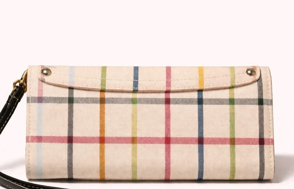 MultiPocket Cotton Plaid Turn-Lock Wallet