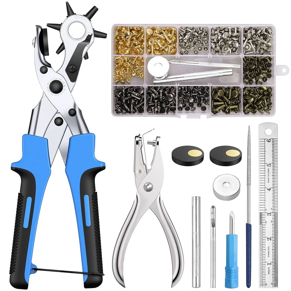 Kamtop Leather Hole Punch Set - 240 Pcs Double Cap Rivets with Silver