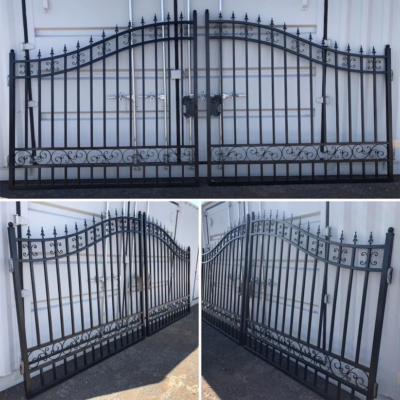 20FT Iron Driveway Gate Double Swing Rustproof for Garden & Yard