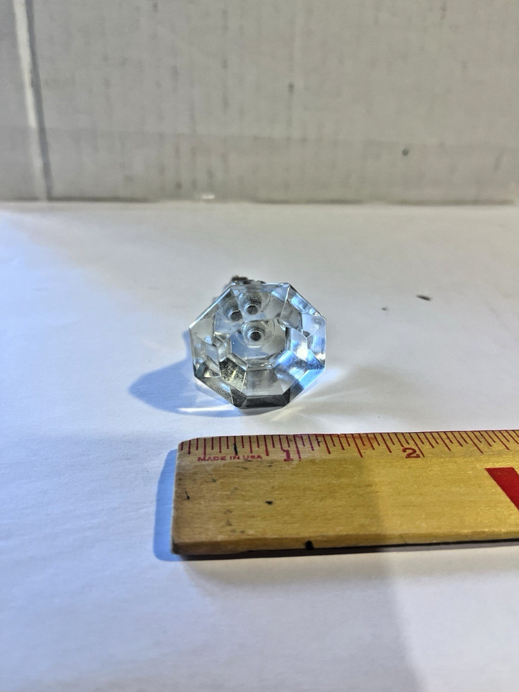 Vintage Glass Drawer Pull, 8 side, Clear Glass, Flat End